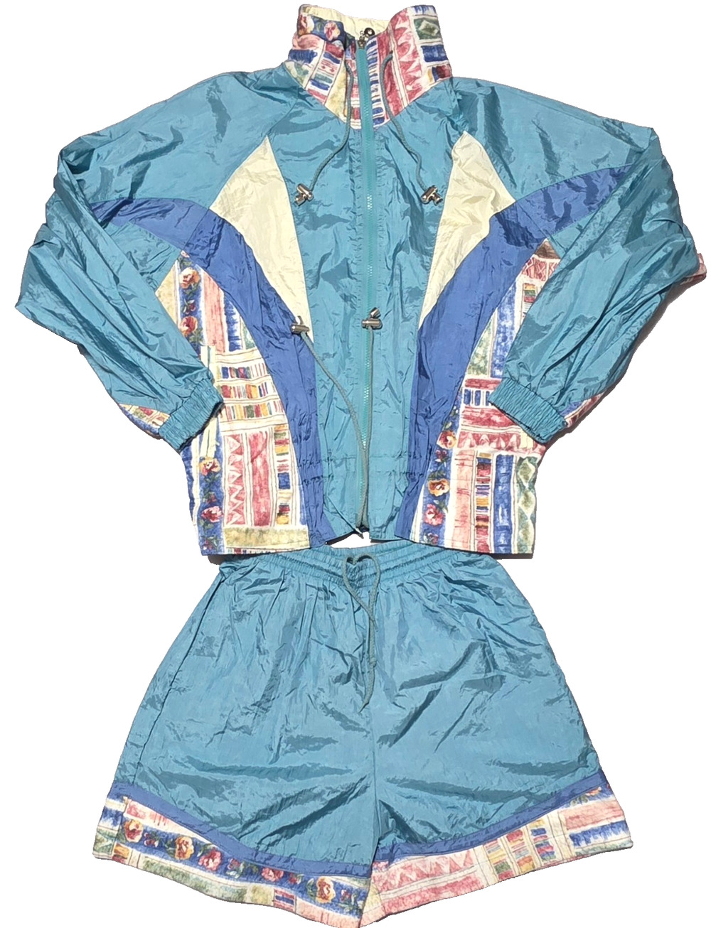 Athletic Works Teal Blue & White Retro Track Jacket and Shorts Set